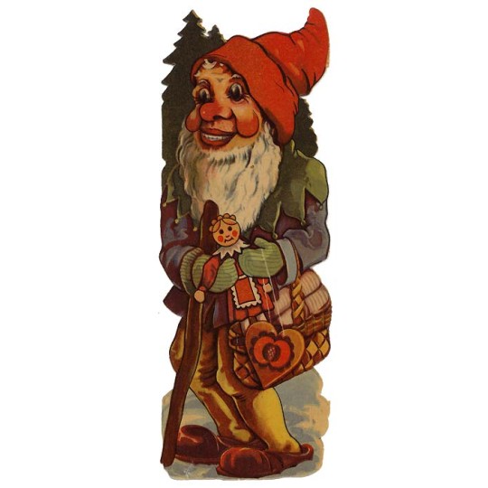 Extra Large Gnome with Basket Vintage Scrap ~ Germany